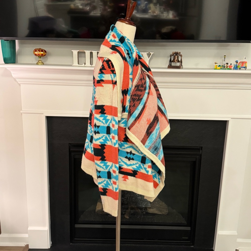 Moon Collection Southwestern Draped Cardigan – Coral & Turquoise (S) - Picture 4 of 9